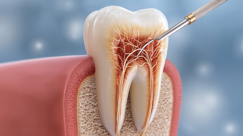 dental anatomy with root canal procedure illustration